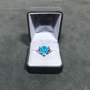 14K White Gold 14mm Blue Topaz Trilliant Cut Ring